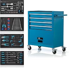 NTG Werkzeugwagen gefüllt mit 70-teiligem Werkzeug Set – 4 Schubladen Blau