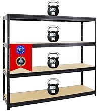 PROREGAL Schwerlastregal Dino Extra Breit 180x200x60 cm Fachlast 500kg Schwarz, Garagenregal, Lag…