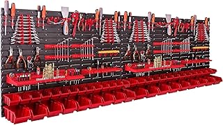 Lagersystem Wandregal 230×78 cm, Werkzeughalterungen, 46 stck. Stapelboxen Schüttenregal Sichtla…