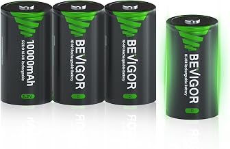BEVIGOR 4 x 10000mAh DAkkus, Typ D wiederaufladbare NI-MH Batterie 4 Stück, Mono D Akku NiMH D A…