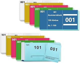 10 Büche Doppelnummern 1-1000 Nummern Zahlen 5 Farben 5X10cm Nummernblock Nummernblöcke Tombola…
